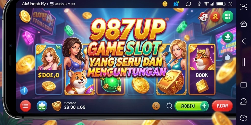 Tampilan gameplay seru dari 987UP dengan gulungan yang berputar.