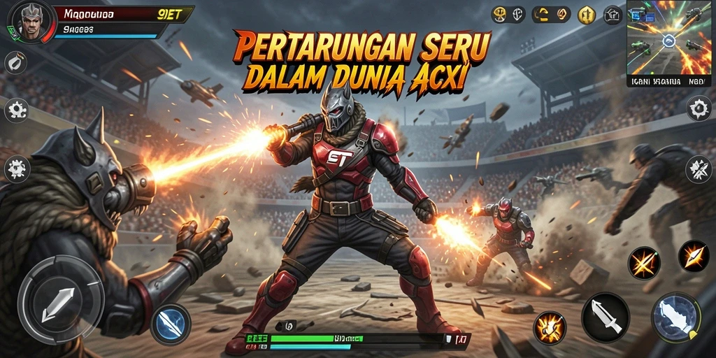 Tangkapan layar menampilkan aksi intens dalam gameplay 9ET.