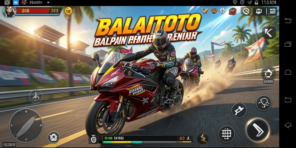 Tampilan gameplay seru BALAITOTO dengan motor balap terbaik.