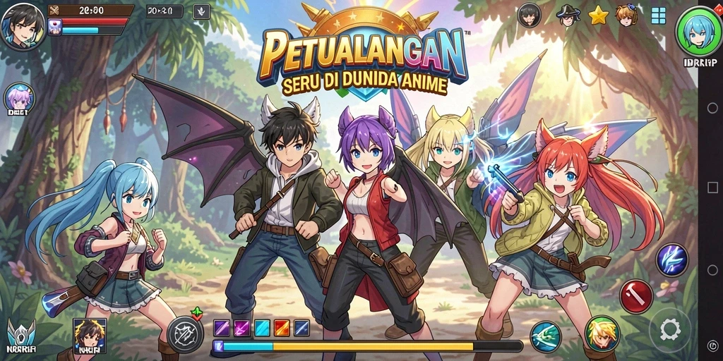 Tampilan gameplay seru dalam IDRRP dengan karakter anime yang menawan.