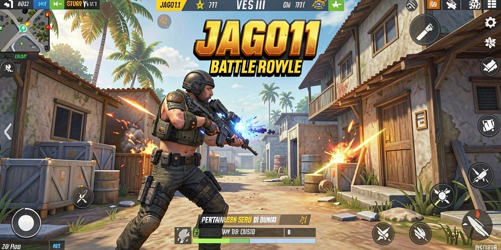 Screenshot JAGO11 menunjukkan pertempuran intense di arena Battle Royale.
