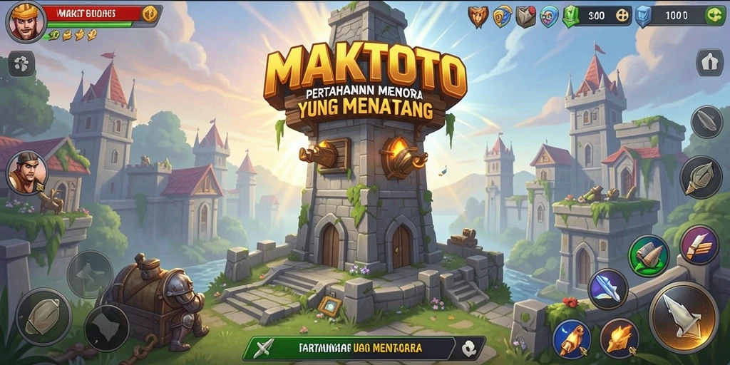 Tangkapan layar utama menunjukkan aksi seru di game Tower Defense.