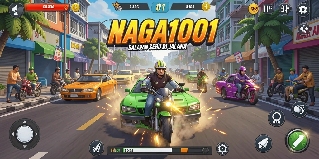 Gameplay balapan seru dalam NAGA1001 dengan mobil kencang.