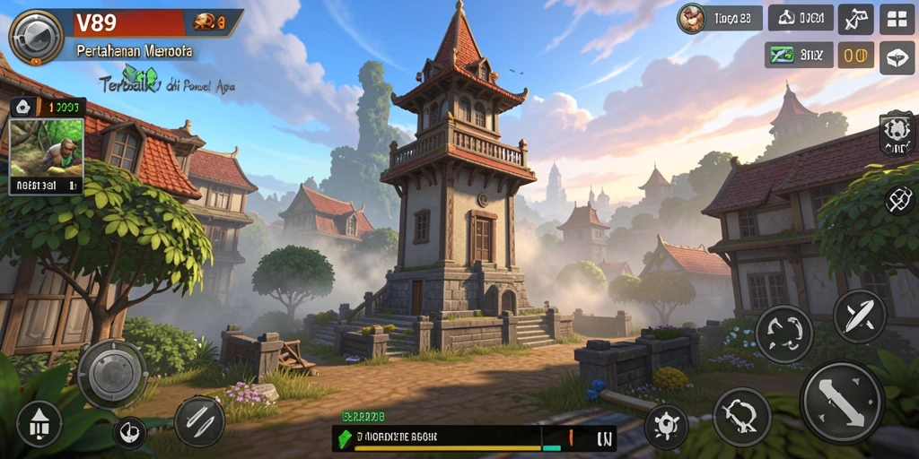 Screenshot menunjukkan intensitas strategi permainan Tower Defense V89.